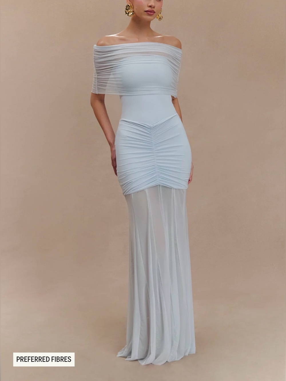 Meshki Caspian Slinky And Mesh Off Shoulder Maxi Dress - Pale Blue
